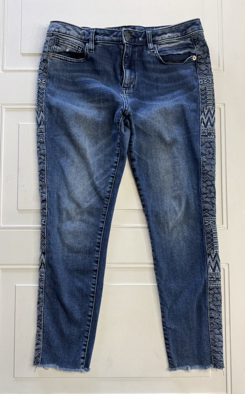 Miss Me Jeans Womens 30 Medium Wash Ankle Skinny Embroidered Jeans Raw Hem Y2K